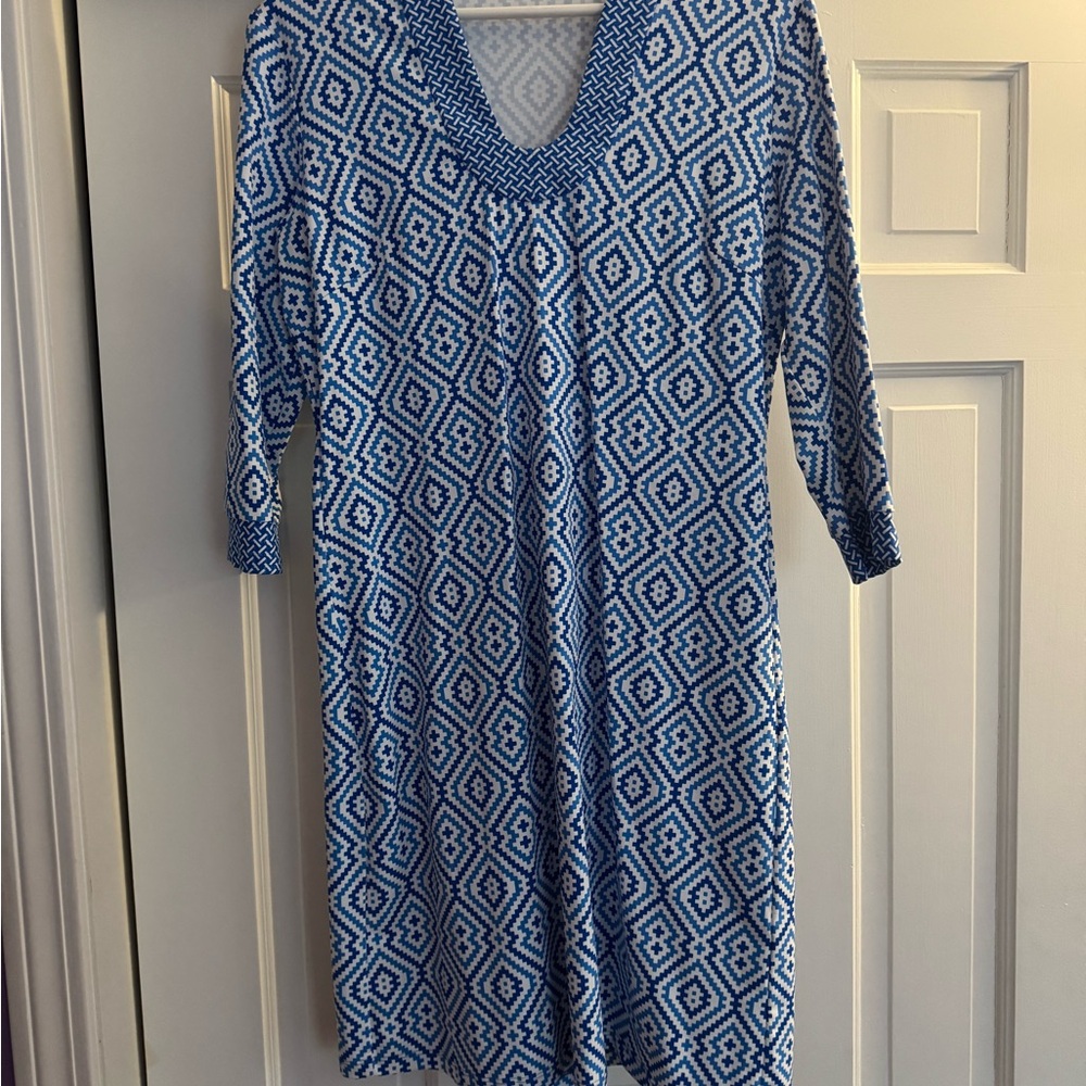 Blue and White Geometric Pattern Dress